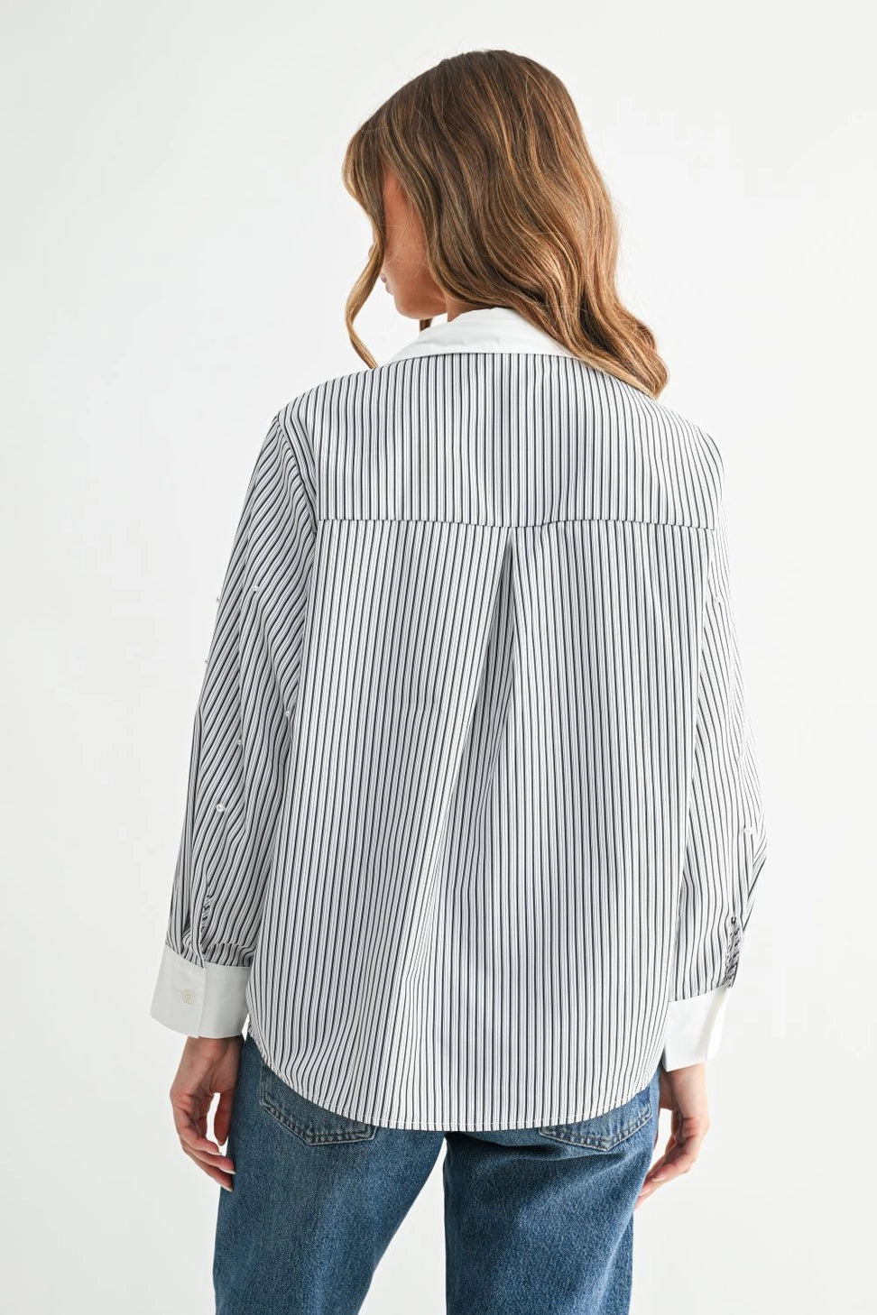 Black Stripe Pearl Collared Shirt