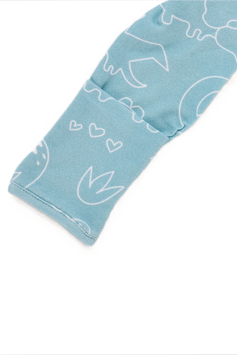 Light blue sleeve with white a dinosaur pattern on a white background