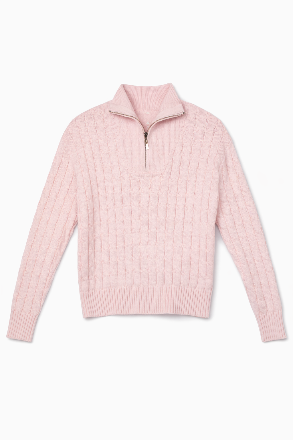 Blush Quarter Zip Cable Knit Sweater