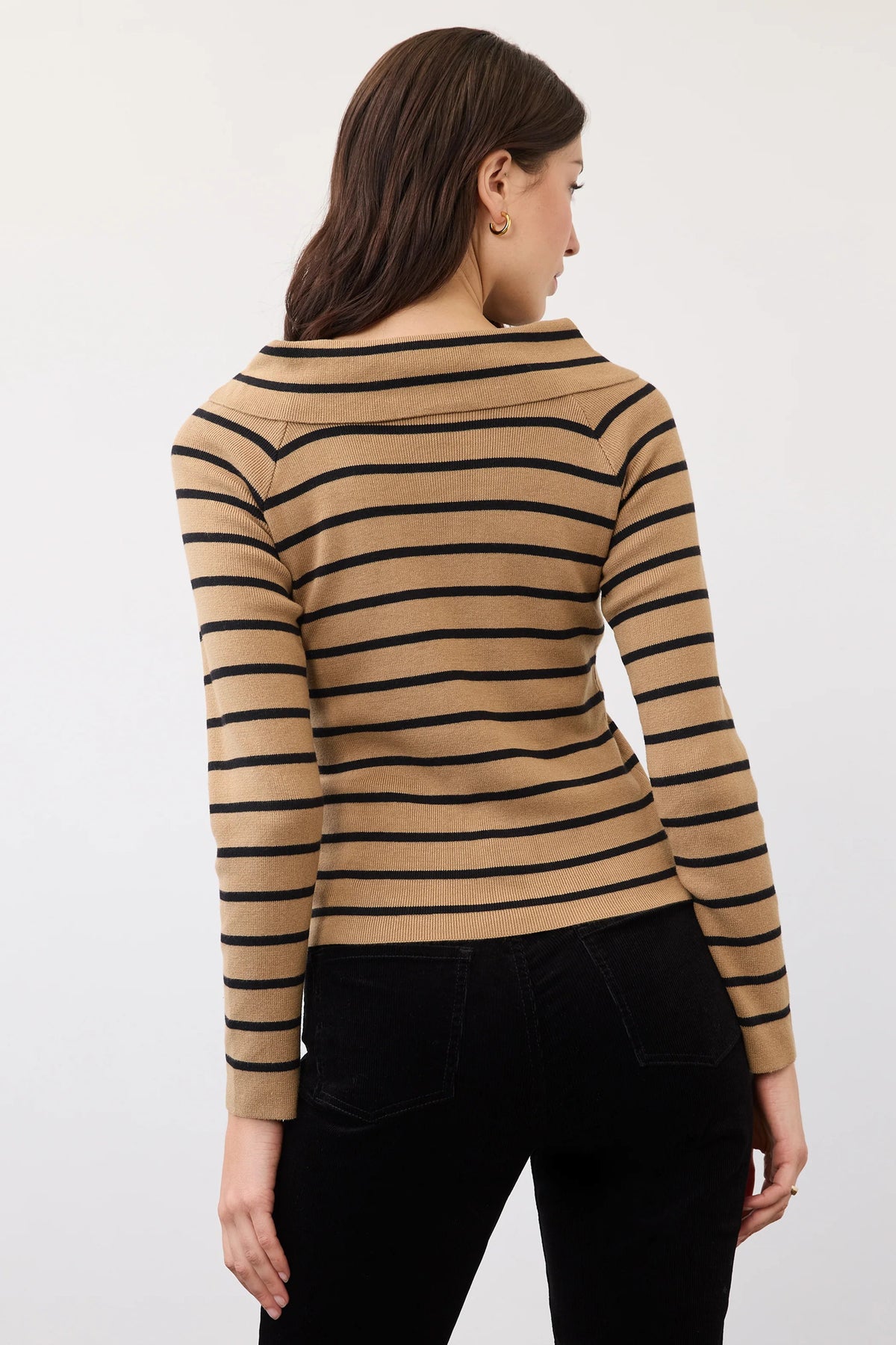 Caramel Stripe Long Sleeve Off The Shoulder Sweater