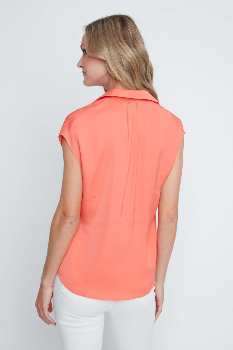 Coral Luxe Satin Short Sleeve Blouse