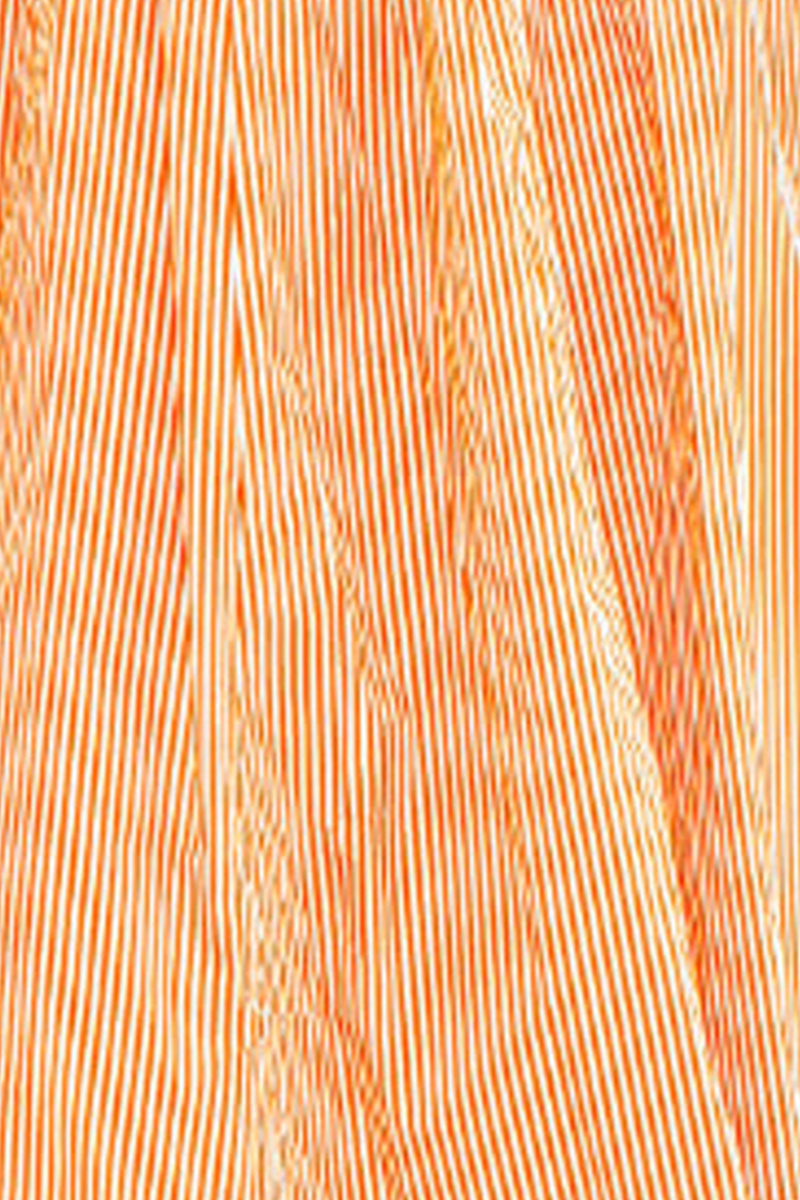 Coral and white stripe patterned fabric swatch