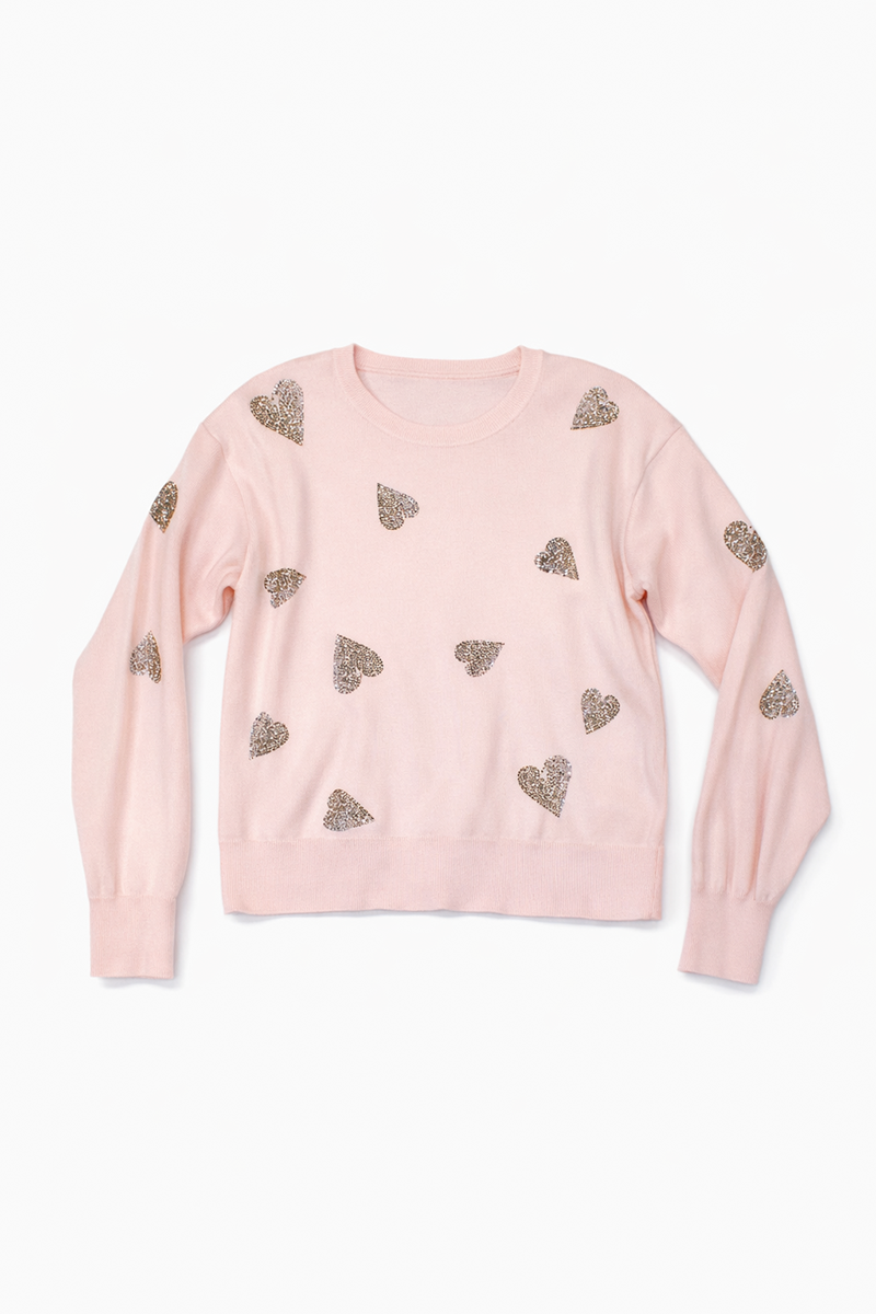 Embellished Heart Pink Sweater