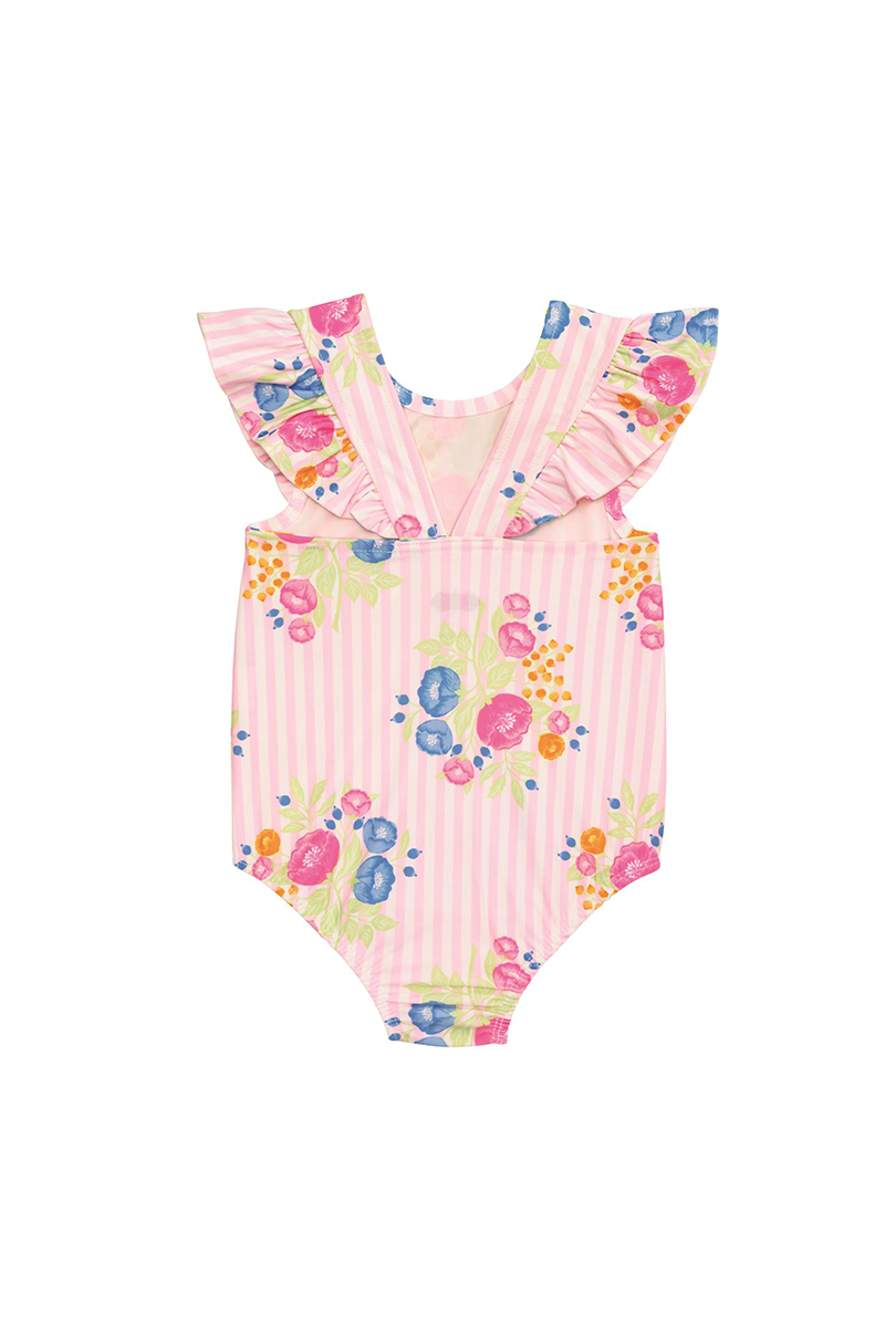 Pink floral swimsuit on a white background