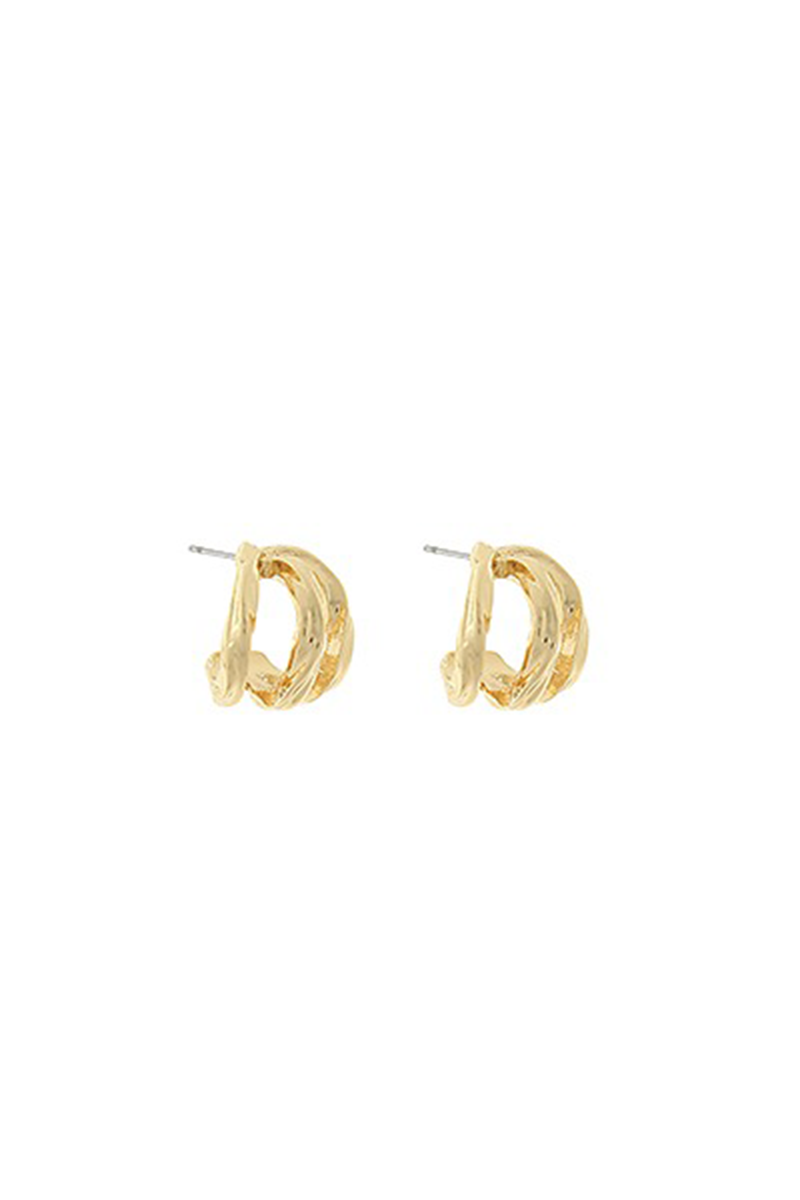 Gold layered hoop earrings on a white background