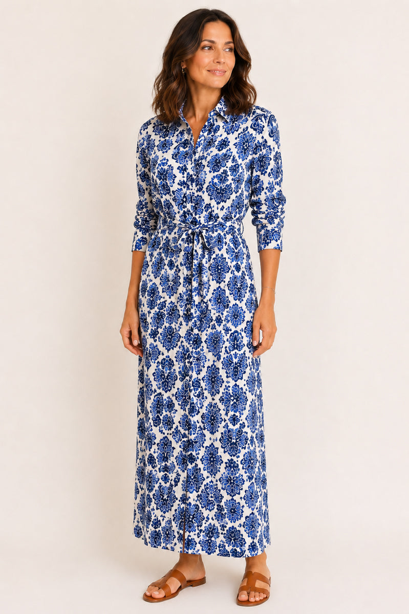 Indigo Block Print Dress