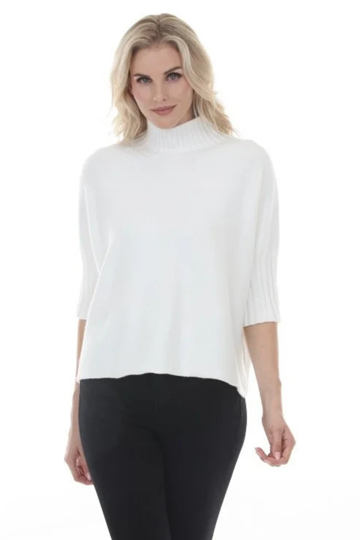 Ivory Mock Neck Short Sleeve Sweater