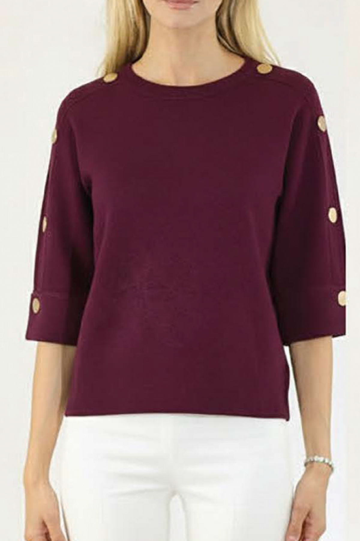 Mauve Wine Button Elbow Length Sweater