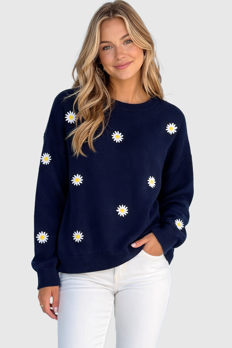 Navy Daisy Crew Neck