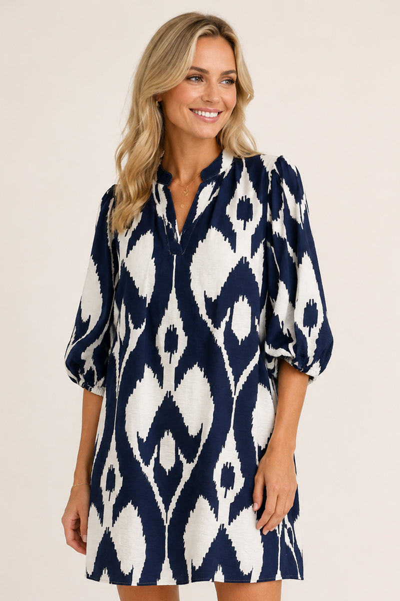 Navy and Ivory Ikat Dress