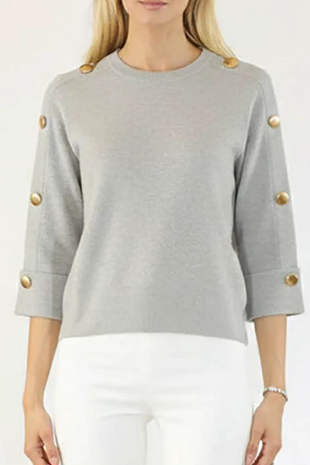 Oatmeal Button Elbow Length Sweater