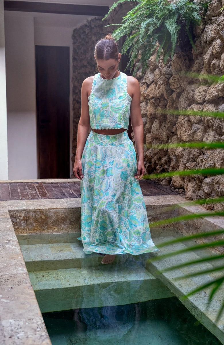 Ocean Floral Sleeveless Crop Top
