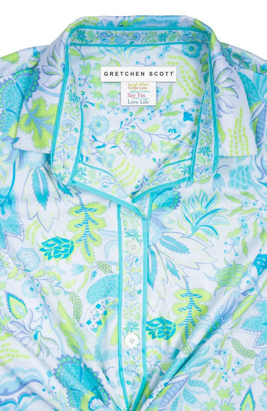 Ocean Floral Twist Front Collared Dress