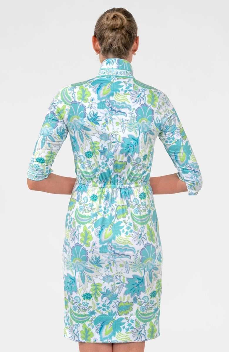 Ocean Floral Twist Front Collared Dress