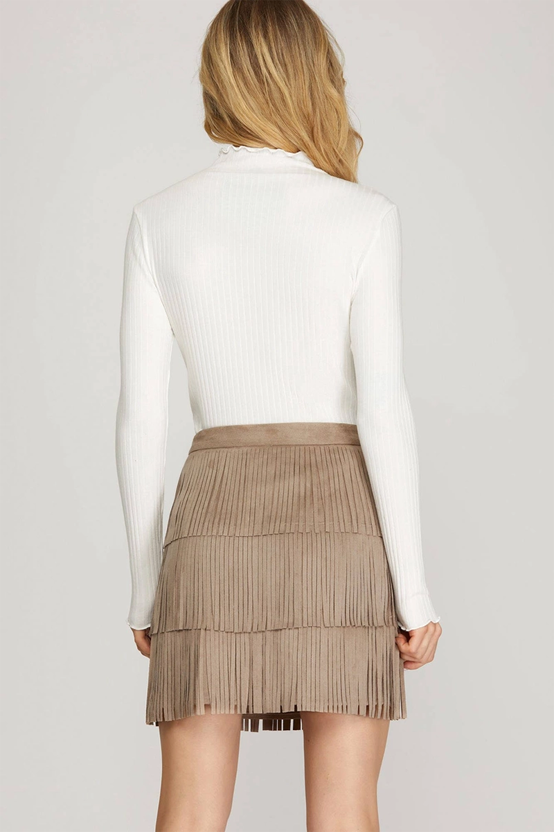 Olive Fringe Suede Mini Skirt