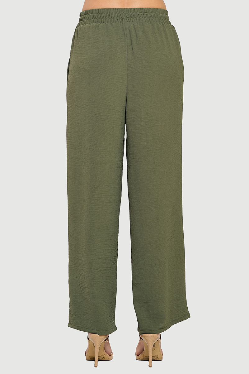 Olive Straight Leg Drawstring Pants on a white background