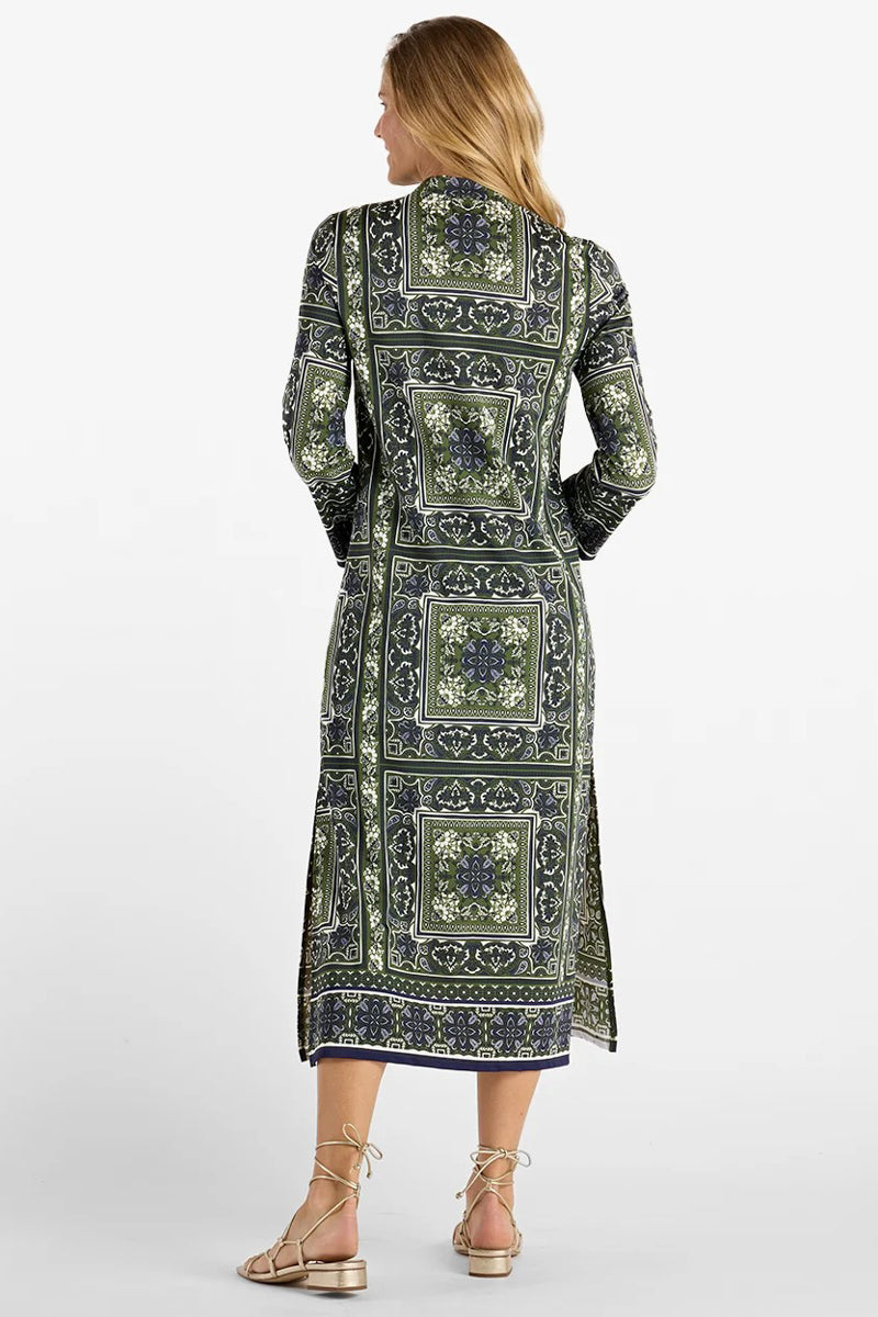 Olive Tapestry Side Slit Midi Dress
