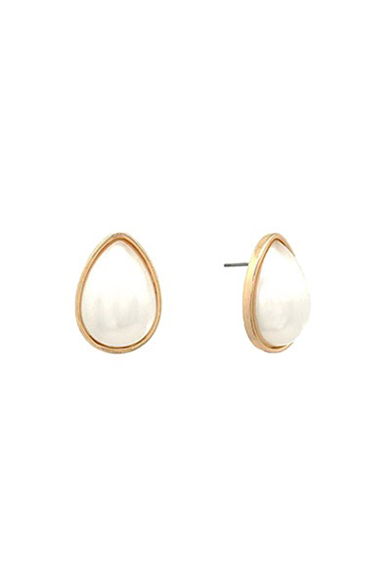 Gold earrings with white stones on a white background