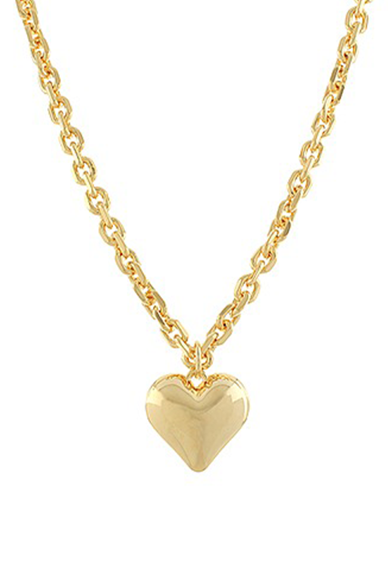 Gold heart-shaped pendant necklace on a white background