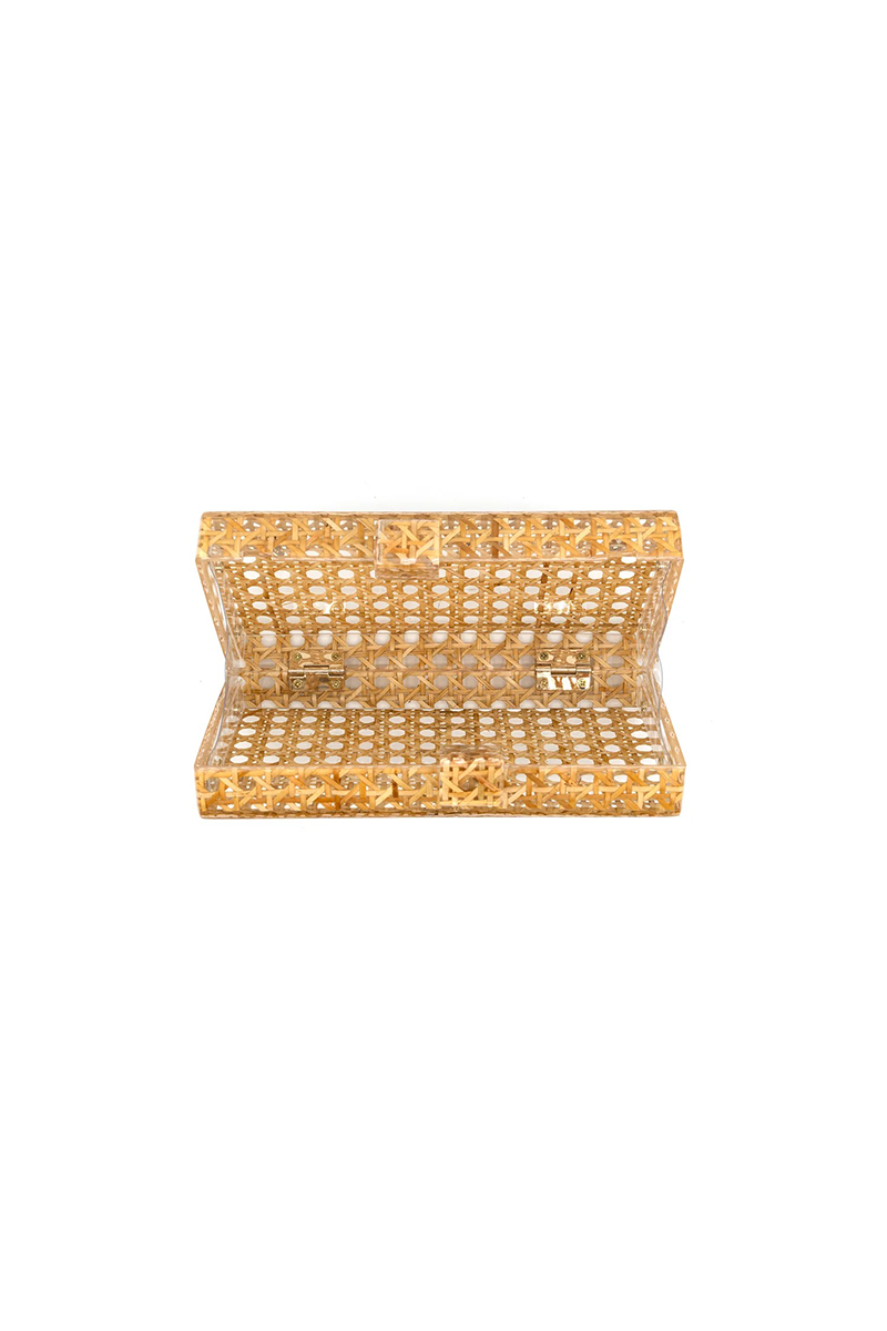 Open acrylic straw woven clutch bag