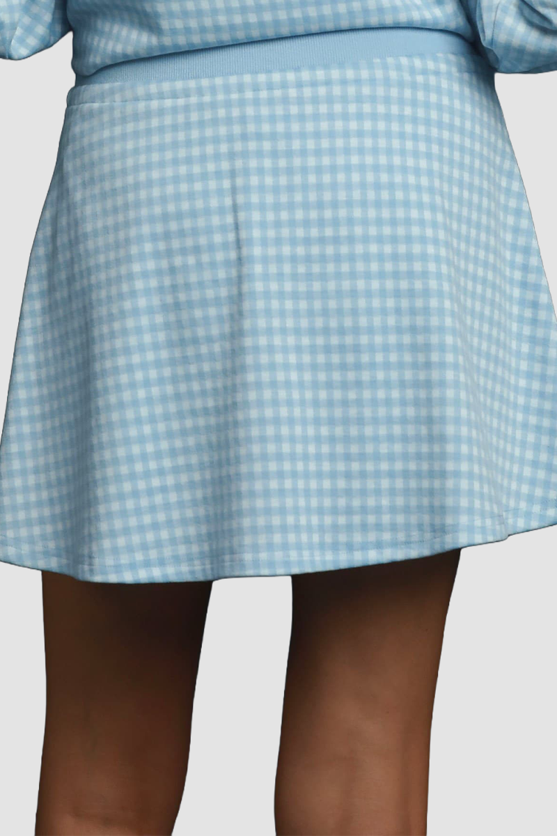 Sky Gingham Crewneck Pullover And Skort Set