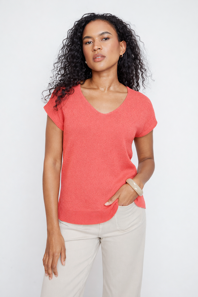 Terracotta V-Neck Relaxed Knit Top