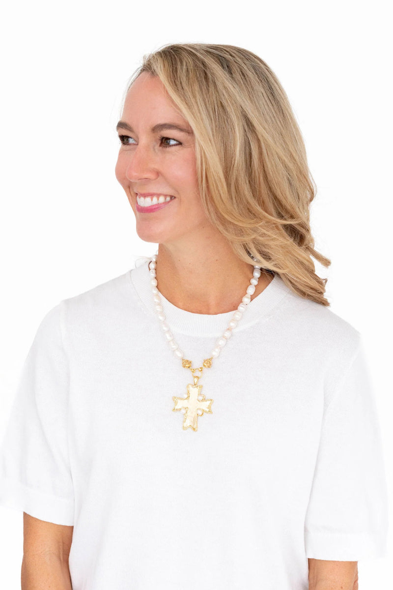 Gold Cross Pearl Necklace