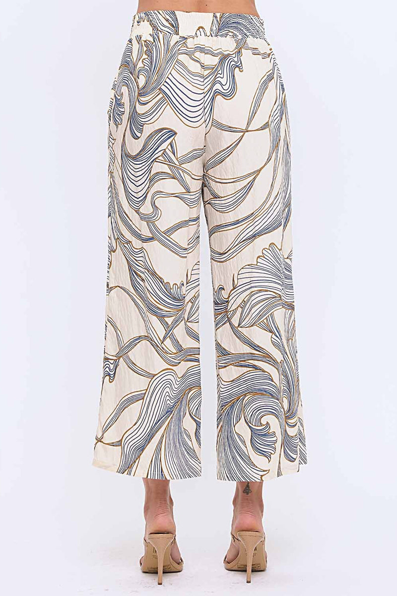 Wave Wide Leg Woven Printed Pants