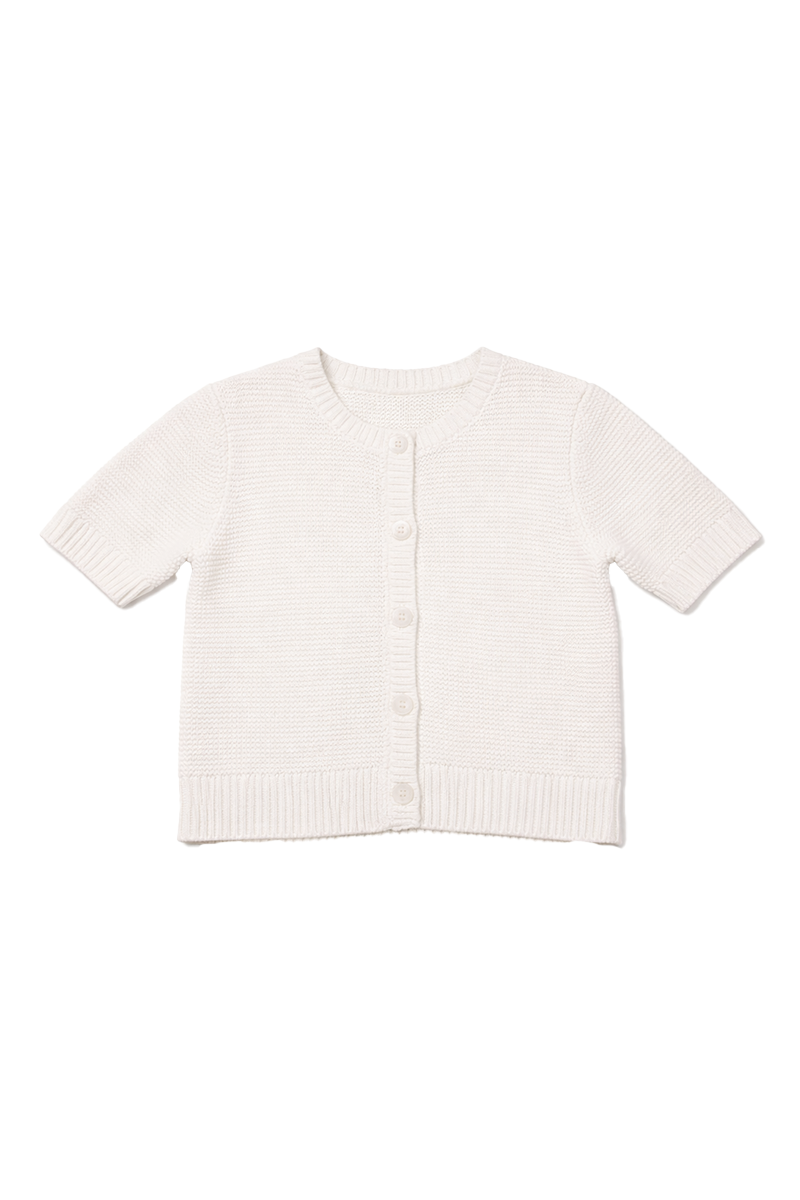 White knit cardigan on a white background