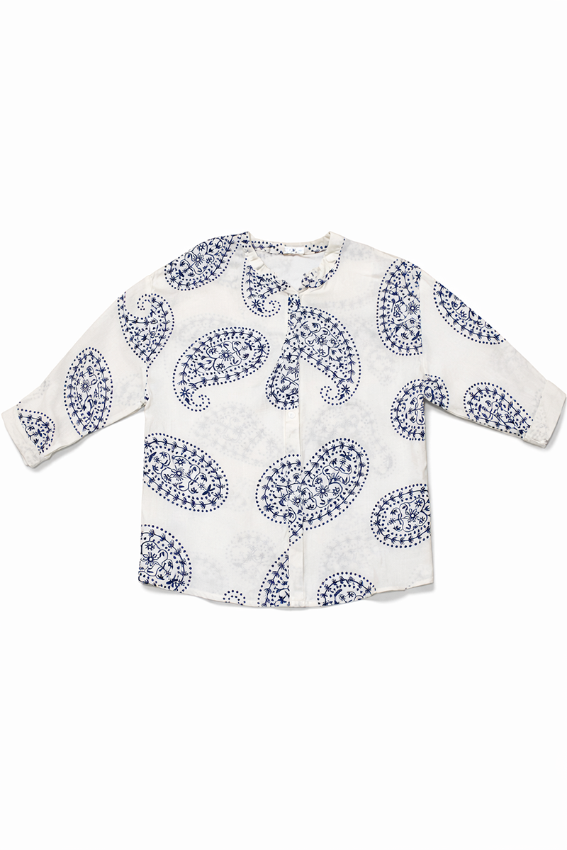 White/Navy Paisley Blouse