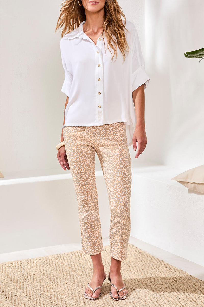 White Relaxed Button Front Blouse