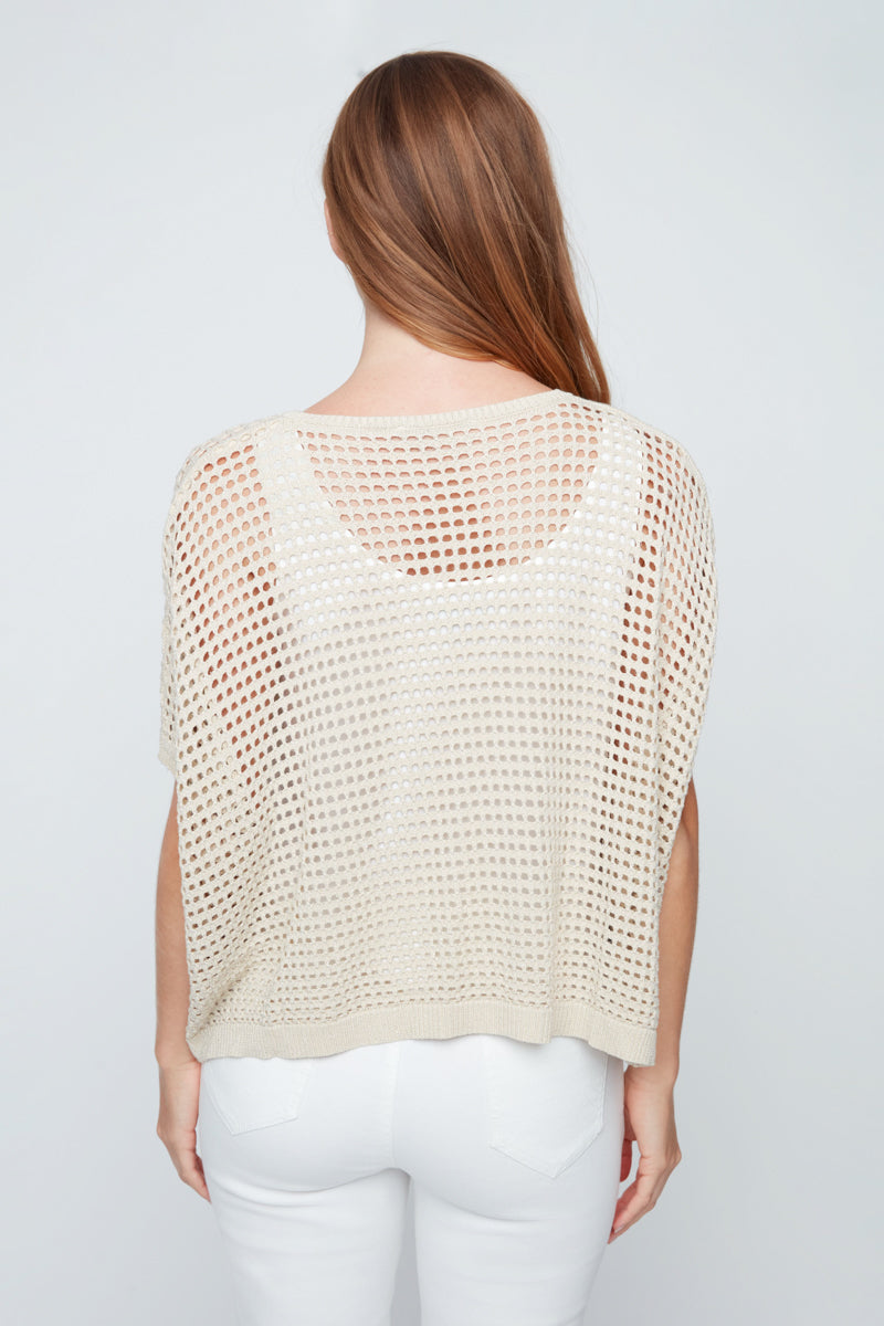 Beige Crochet Relaxed Top With Gold Thread