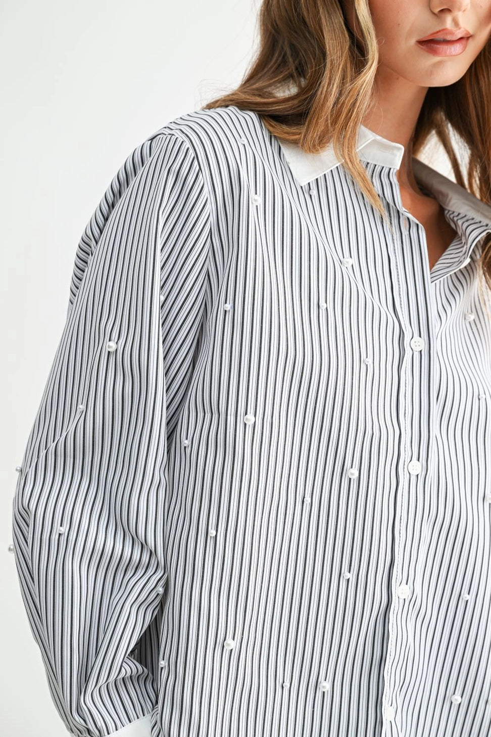 Black Stripe Pearl Collared Shirt