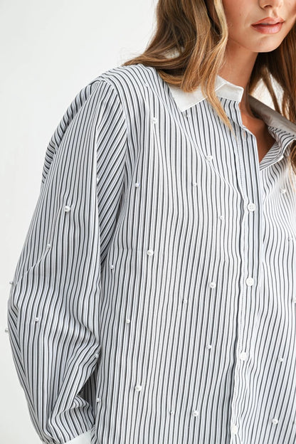 Black Stripe Pearl Collared Shirt