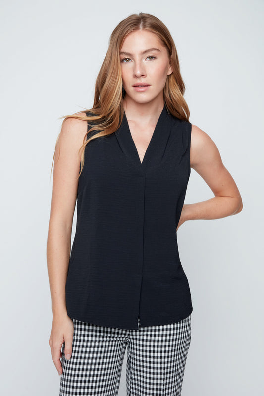 Black Woven Sleeveless Blouse
