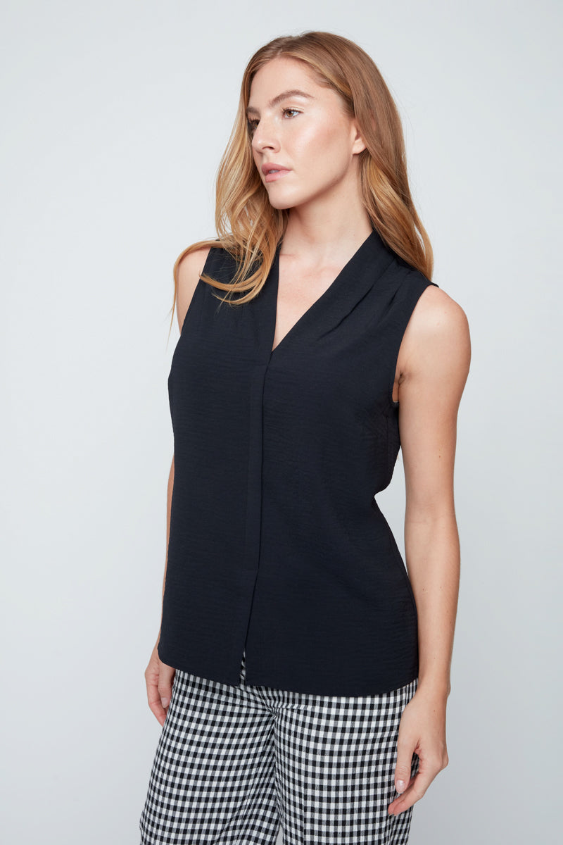 Black Woven Sleeveless Blouse