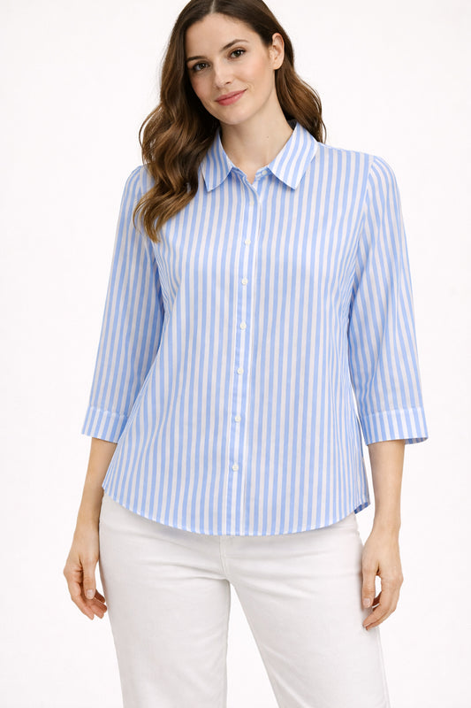 Blue Striped Collared Top
