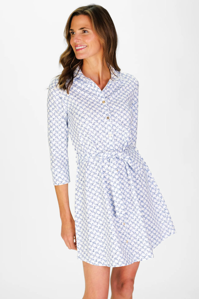 Blue Tie Waist Shirt Dress