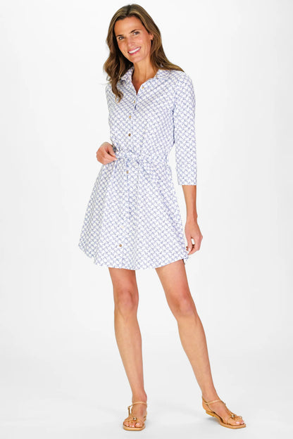 Blue Tie Waist Shirt Dress