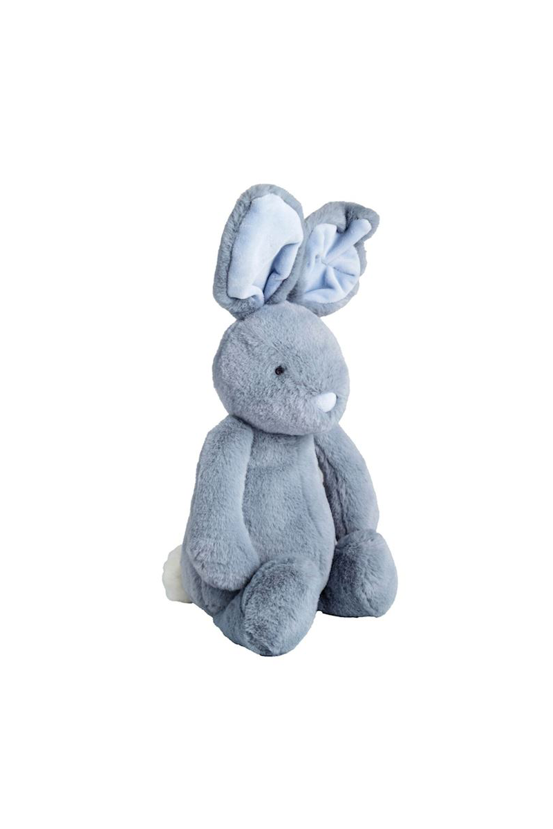 Blue plush toy rabbit with blue ears on a white background