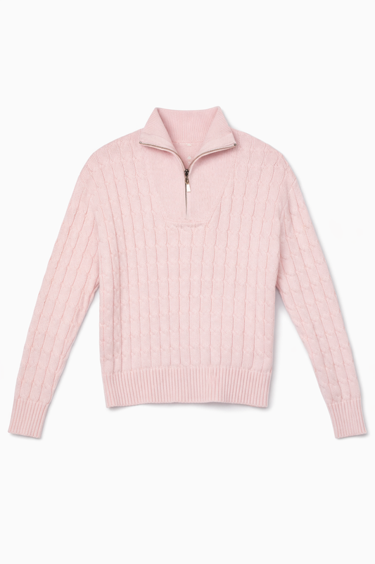 Blush Quarter Zip Cable Knit Sweater