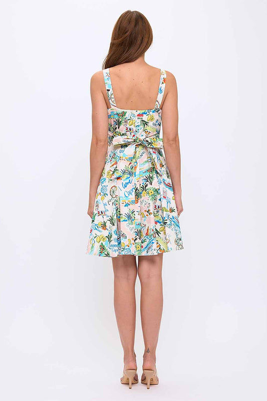Woman wearing a floral dress on a white background