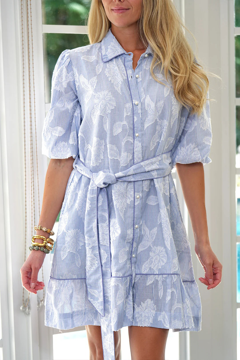 Chambray Floral Belted Dress