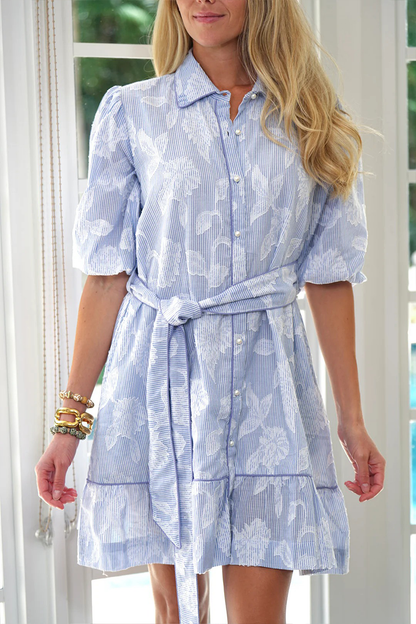Chambray Floral Belted Dress