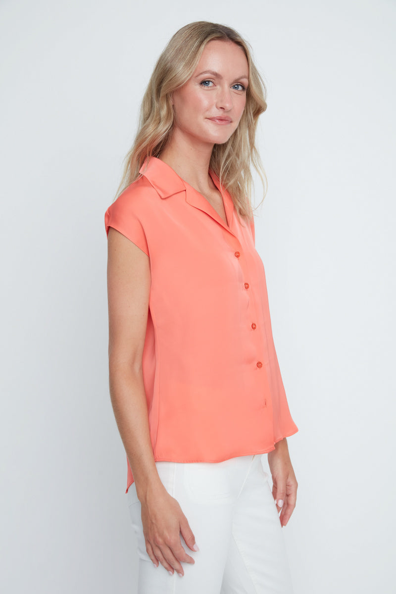 Coral Luxe Satin Short Sleeve Blouse