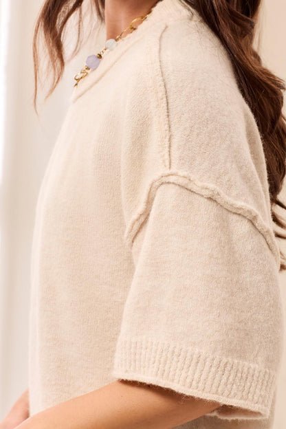 Cream Drop Shoulder Elbow Sleeve Sweater