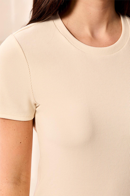 Cream Fitted Crew Neck Stretch Tee