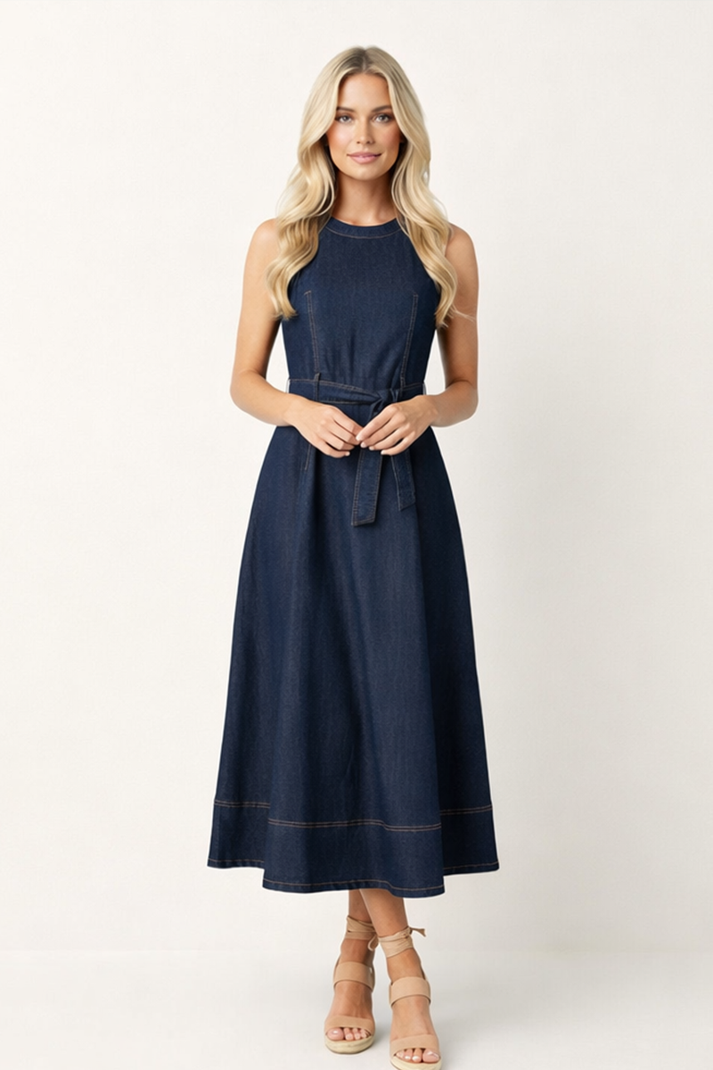 Denim Circle Skirt Midi Dress