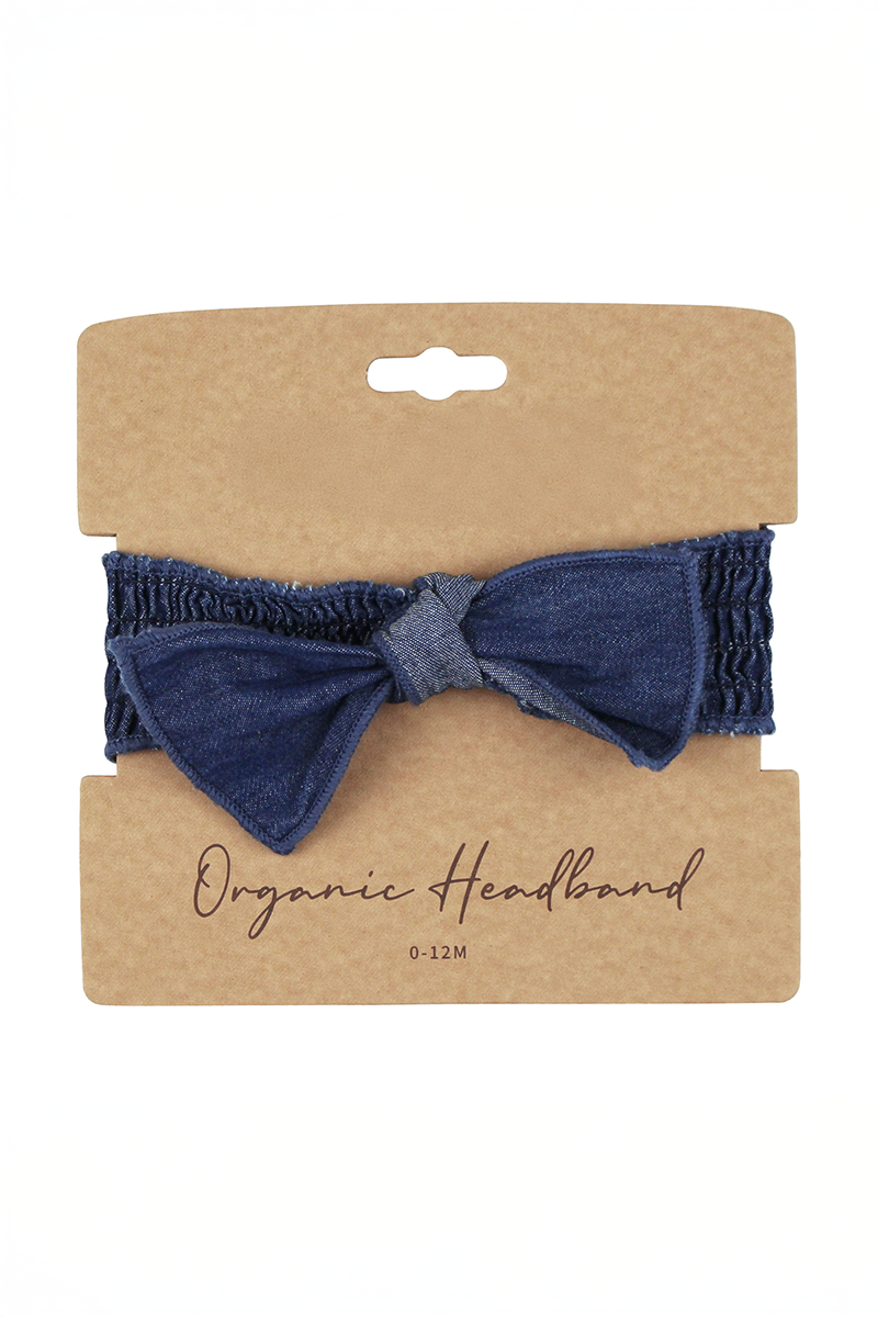 Denim Organic Smocked Bow Headband