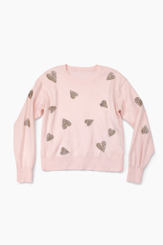 Embellished Heart Pink Sweater